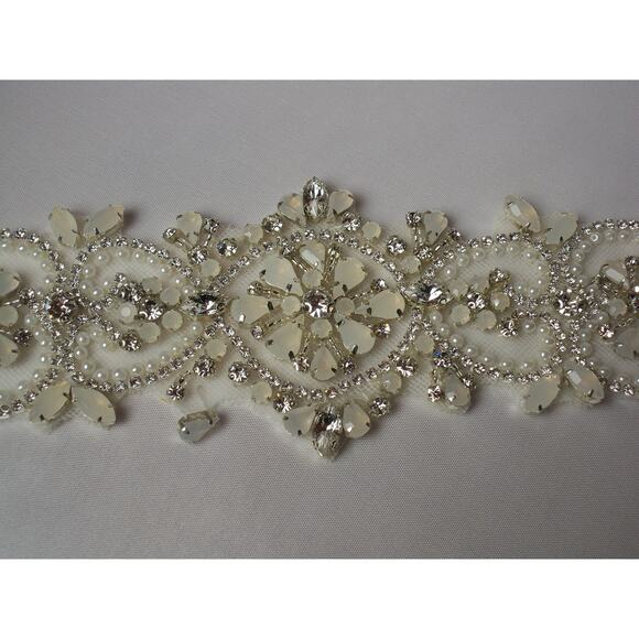 Opalescent beaded bridal belt sash, rhinestone bridal wedding belt sash belt - Picture 5 of 5